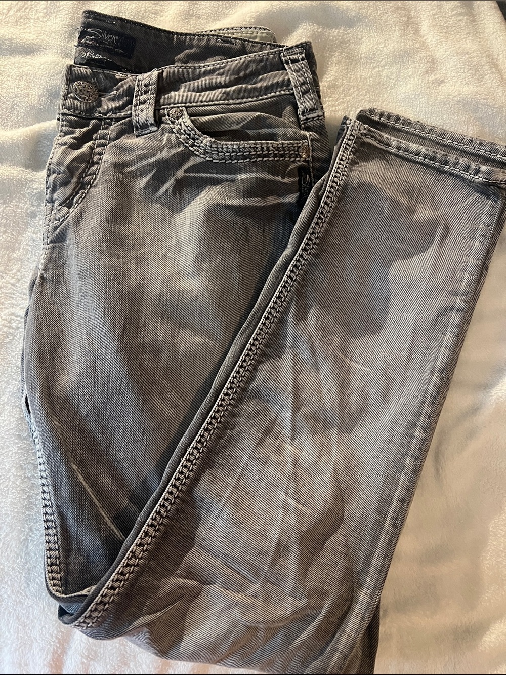 Silver Suki Flap Skinny Jeans in Gray Denim